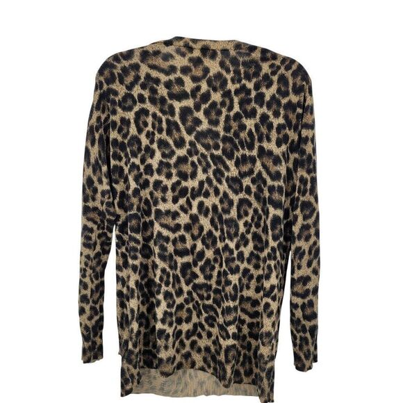 Michael Kors Leopard V-Neck Tunic Sweater L Brown Lightweight Layering Animal - Picture 7 of 11